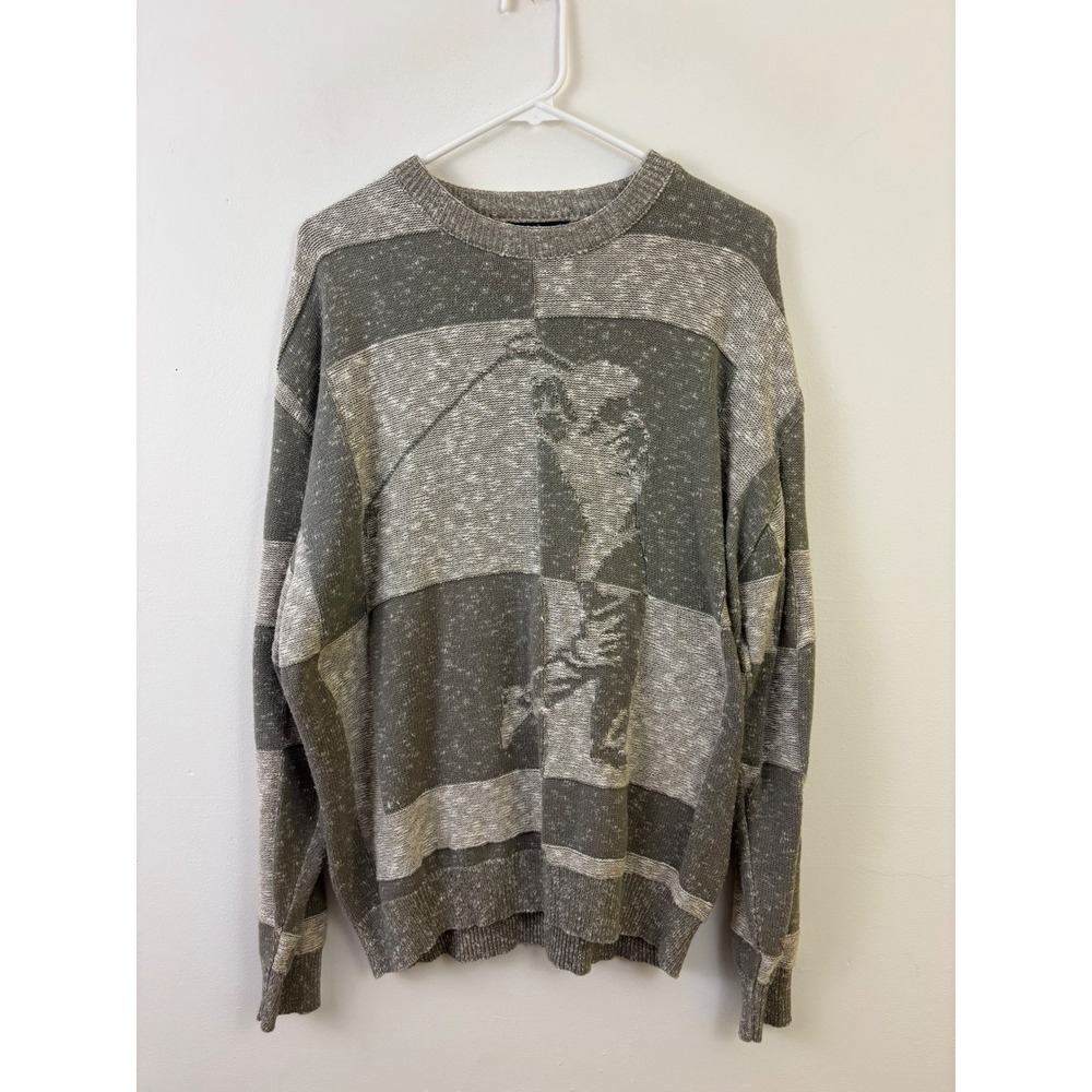 Vintage Golf Sweater Men's L Pullover Crew Neck Patchwork Pattern Made in USA